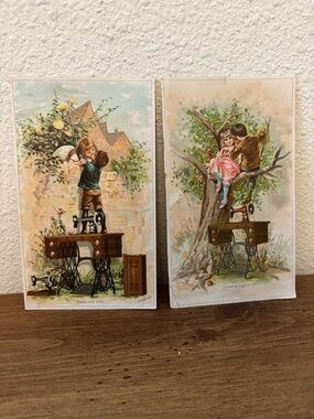 Antique cards featuring advertisement of Singer Sewing Machines .